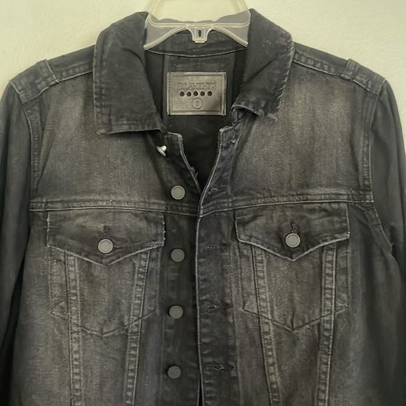 BlankNYC women distressed black jean jacket with lace up sleeves, back & sides - Picture 3 of 13